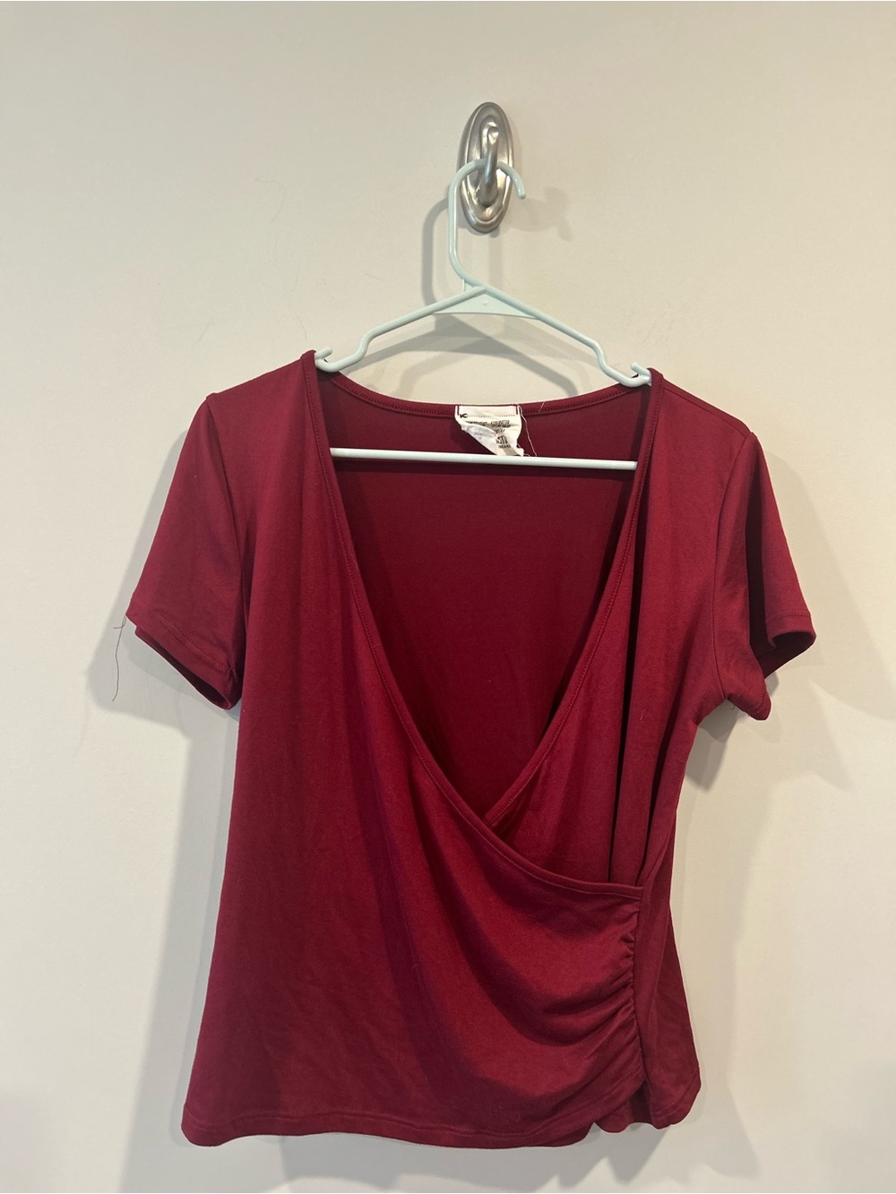 french pastry Burgundy Wrap-Style Short Sleeve Top